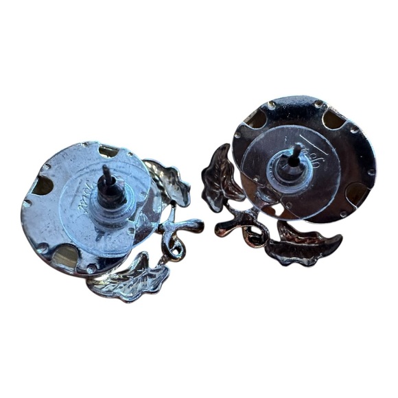 Vintage Pumpkin Earrings Gold Silver Two Tone Leaf Fall Autumn Best Posts Signed - Picture 6 of 10